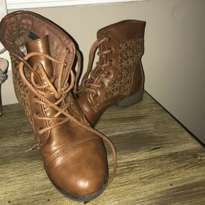 Brown lace high ankle booties